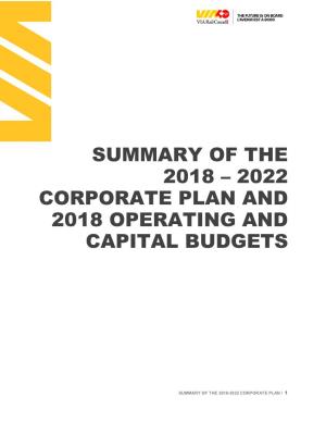 Summary of the 2018 – 2022 Corporate Plan and 2018 Operating and Capital Budgets