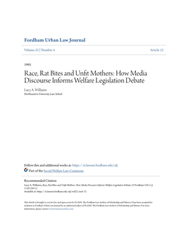 Race, Rat Bites and Unfit Mothers: How Media Discourse Informs Welfare Legislation Debate