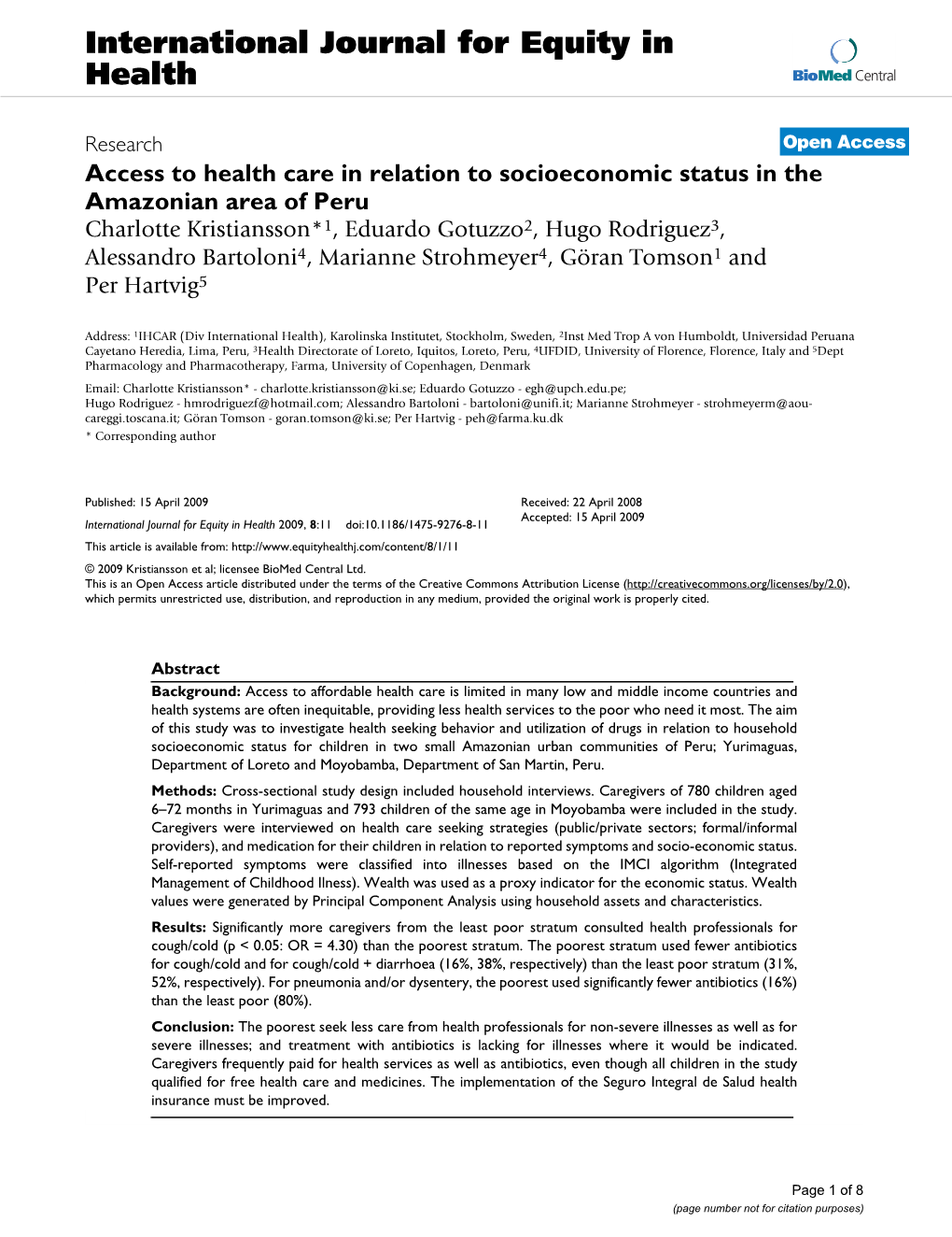 International Journal for Equity in Health Biomed Central