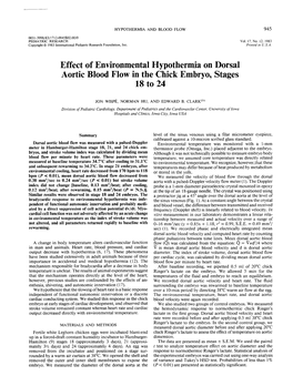 Effect of Environmental Hypothermia on Dorsal Aortic Blood Flow in the Chick Embryo, Stages 18 to 24