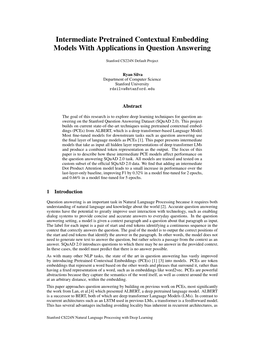Intermediate Pretrained Contextual Embedding Models with Applications in Question Answering
