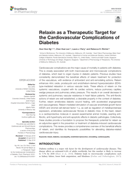 Relaxin As a Therapeutic Target for the Cardiovascular Complications of Diabetes