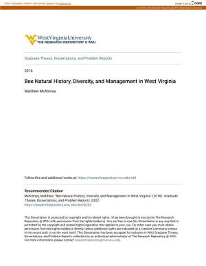 Bee Natural History, Diversity, and Management in West Virginia