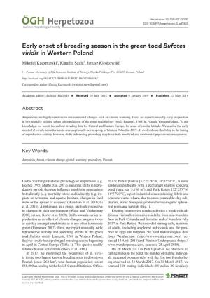 Early Onset of Breeding Season in the Green Toad Bufotes Viridis in Western Poland