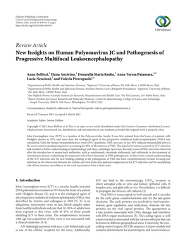 New Insights on Human Polyomavirus JC and Pathogenesis of Progressive Multifocal Leukoencephalopathy