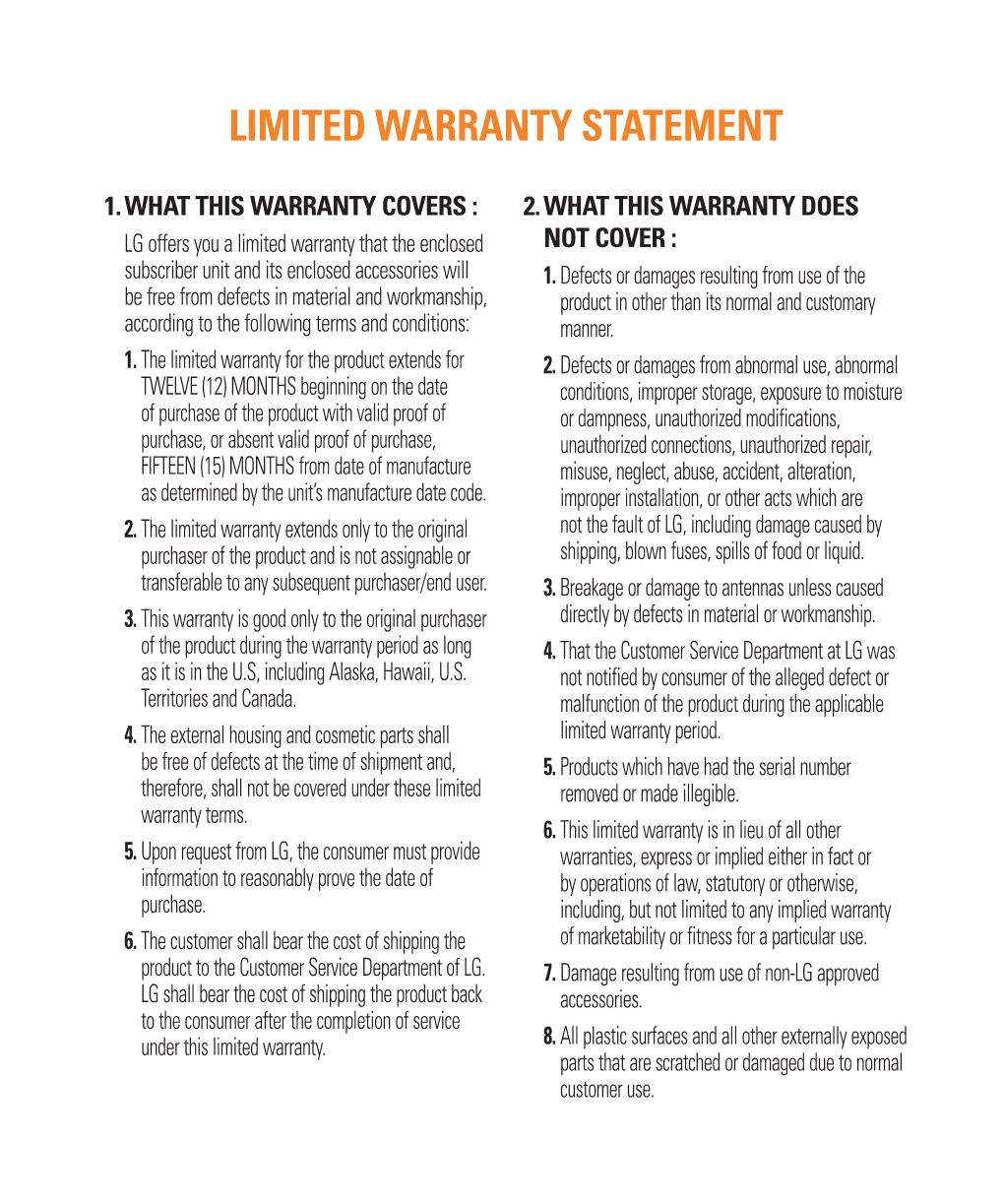 Limited Warranty Statement