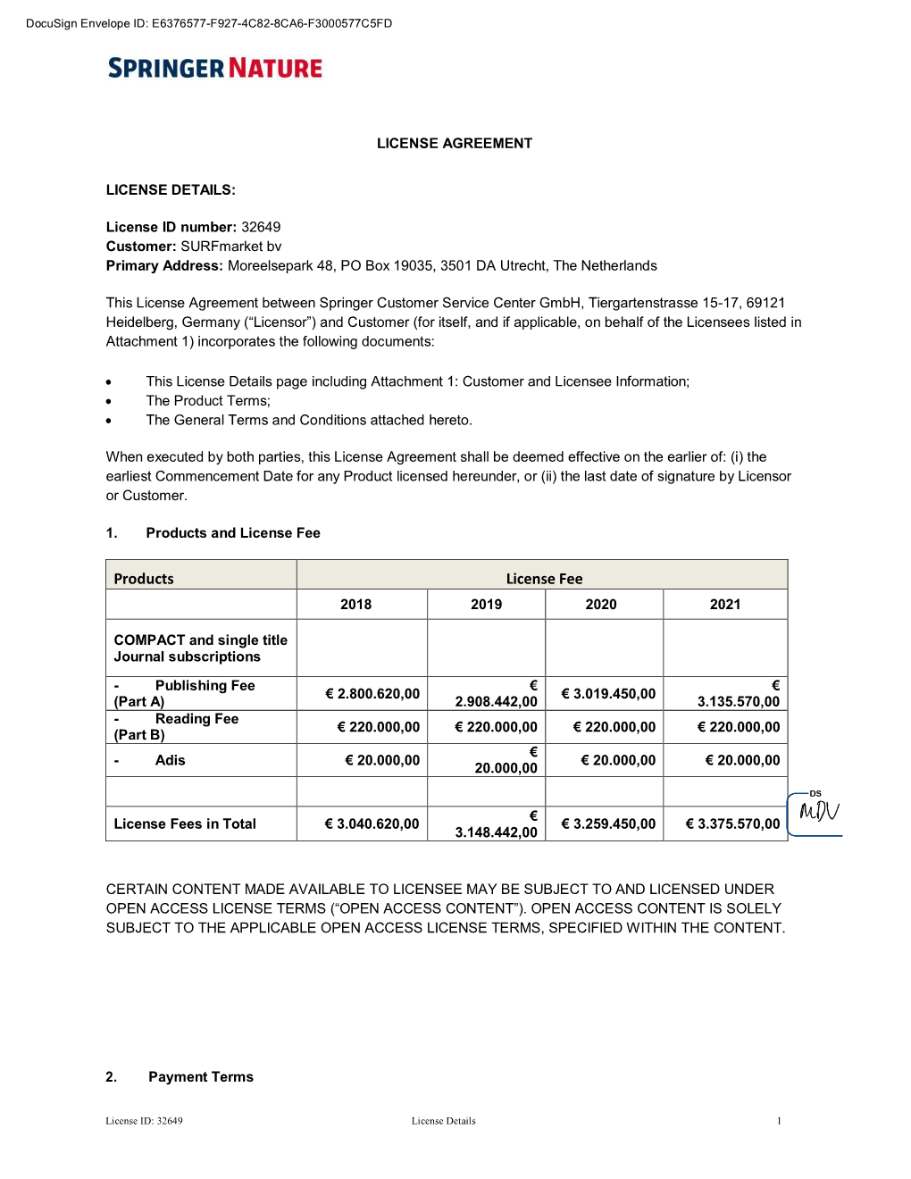 Products License Fee 2018 2019 2020 2021