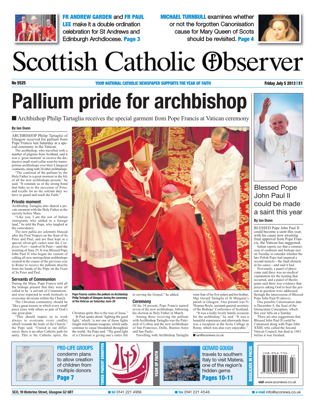 Pallium Pride for Archbishop I Archbishop Philip Tartaglia Receives the Special Garment from Pope Francis at Vatican Ceremony by Ian Dunn