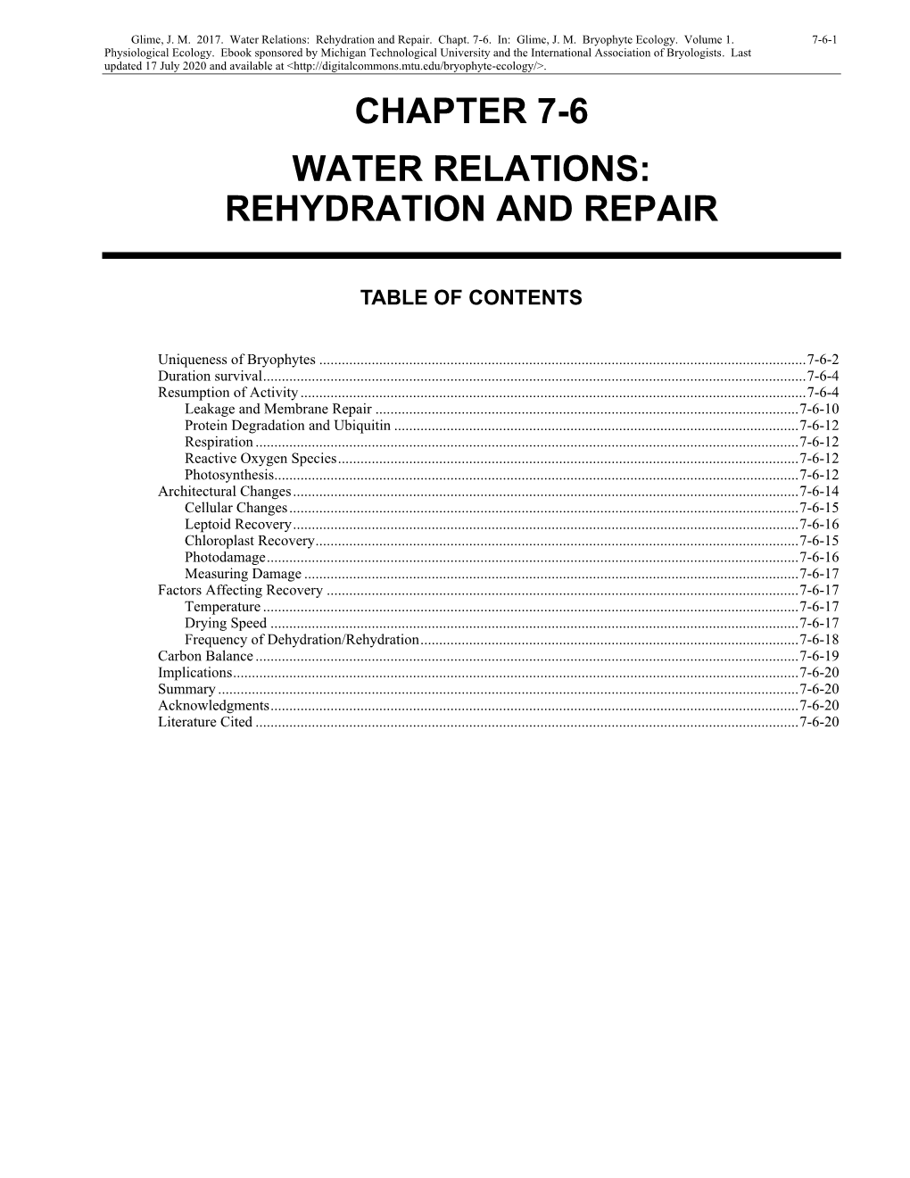 Volume 1, Chapter 7-6: Water Relations: Rehydration and Repair