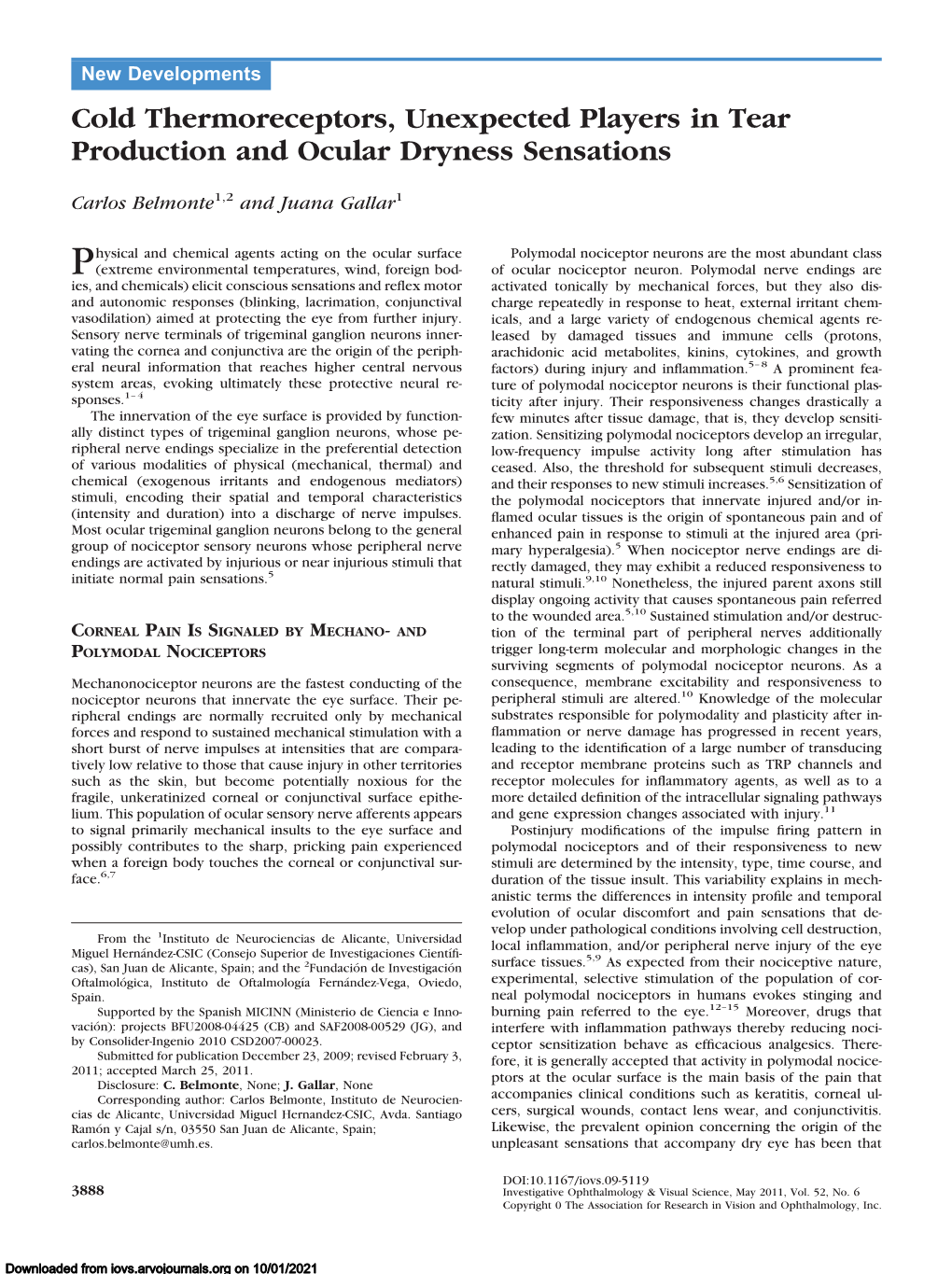 Cold Thermoreceptors, Unexpected Players in Tear Production and Ocular Dryness Sensations