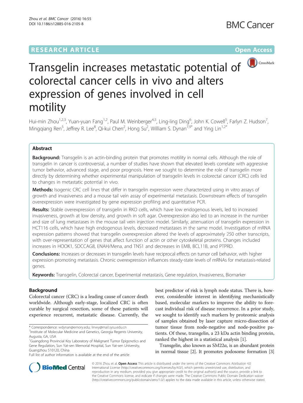 Transgelin Increases Metastatic Potential of Colorectal Cancer Cells