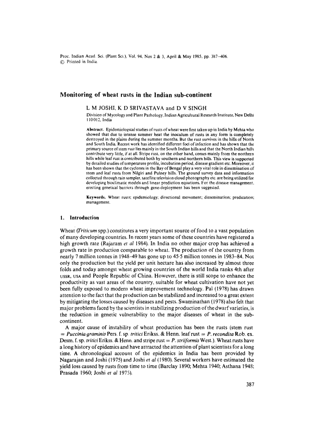 Monitoring of Wheat Rusts in the Indian Sub-Continent