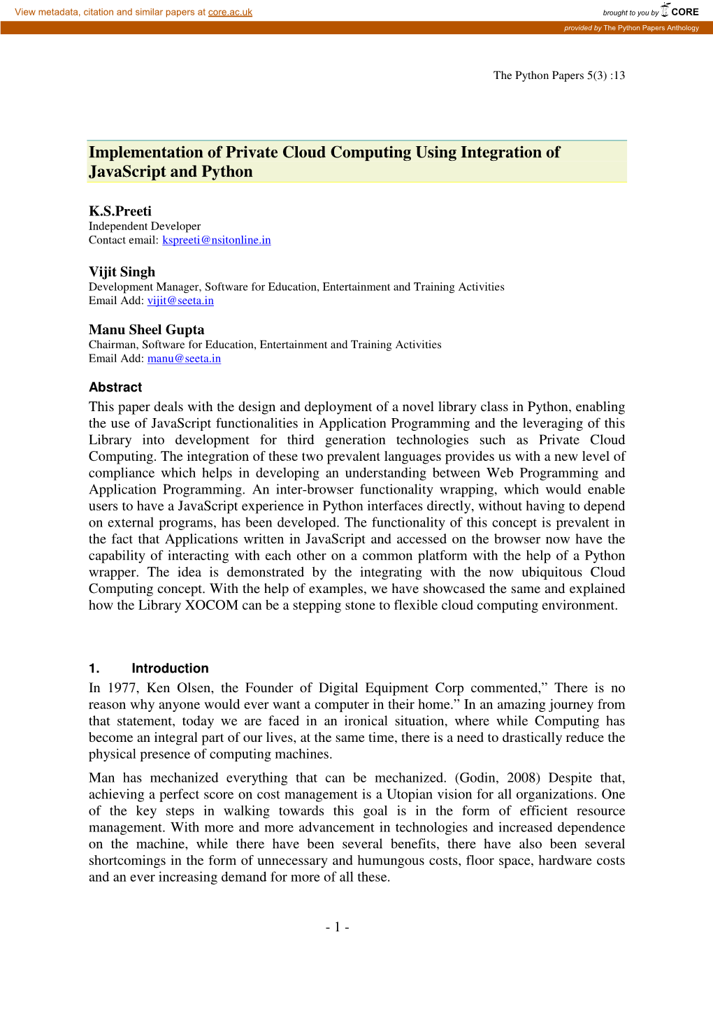 Implementation of Private Cloud Computing Using Integration of Javascript and Python