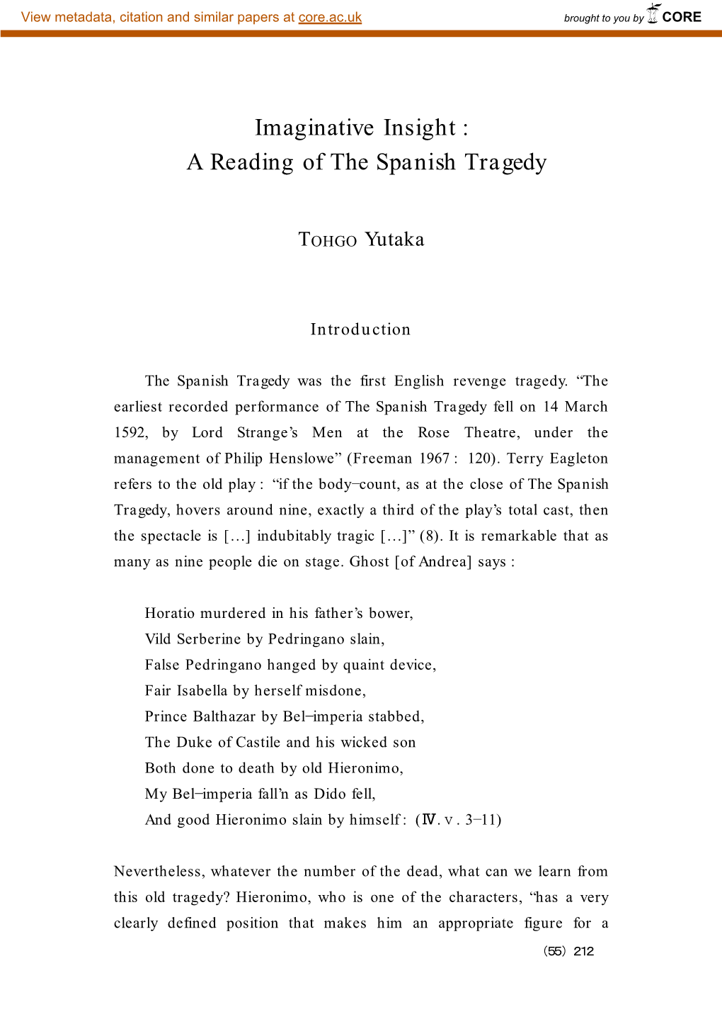 A Reading of the Spanish Tragedy