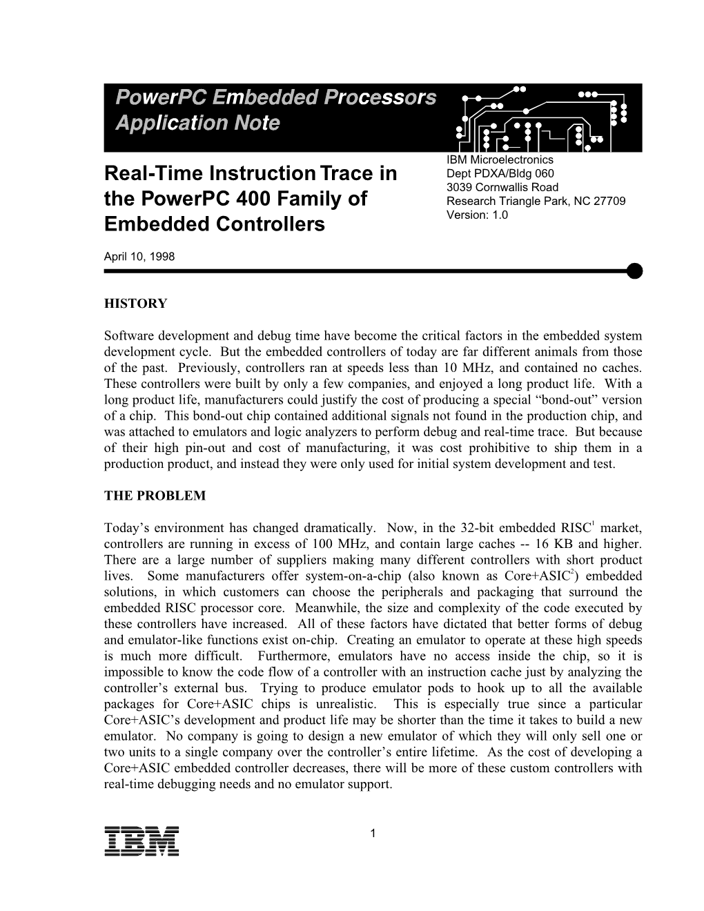 Real-Time Instruction Trace in the Powerpc 400 Family of Embedded