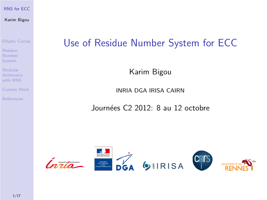 Use of Residue Number System for ECC Residue Number System