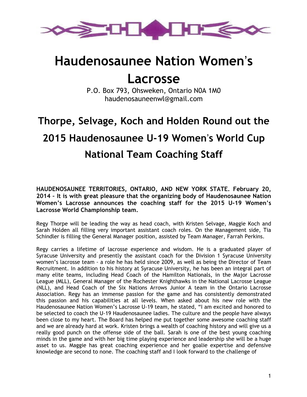 Haudenosaunee Nation Women's Lacrosse