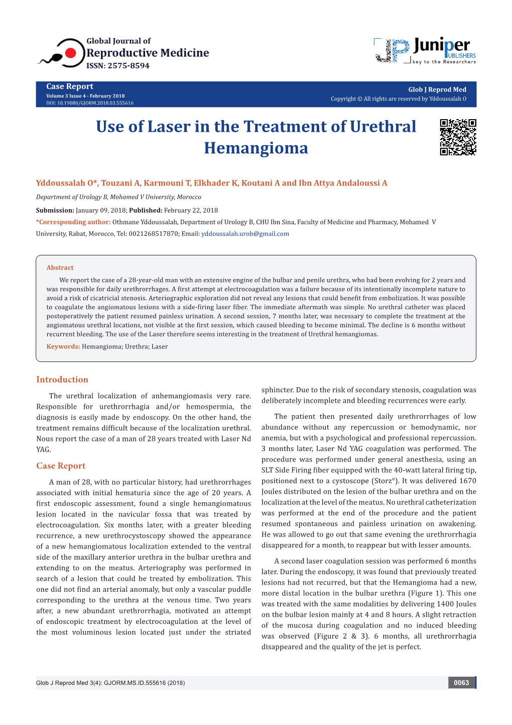 Use of Laser in the Treatment of Urethral Hemangioma