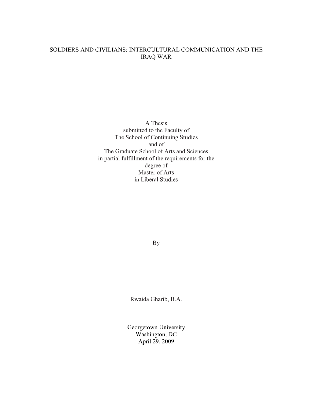 Soldiers and Civilians: Intercultural Communication and the Iraq War