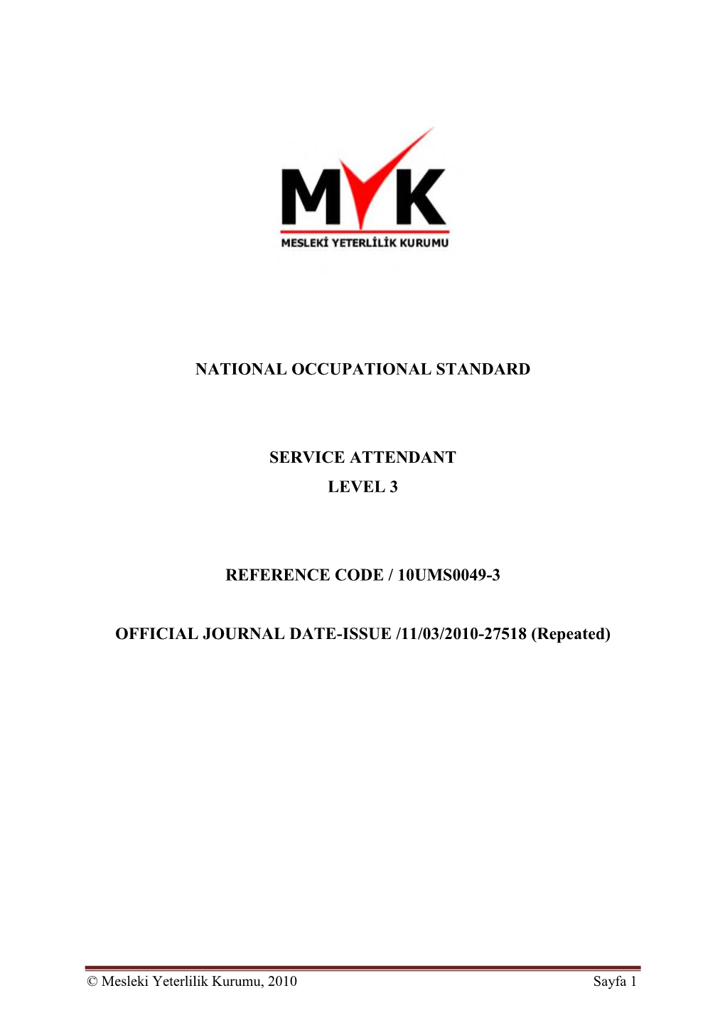 National Occupational Standard Service