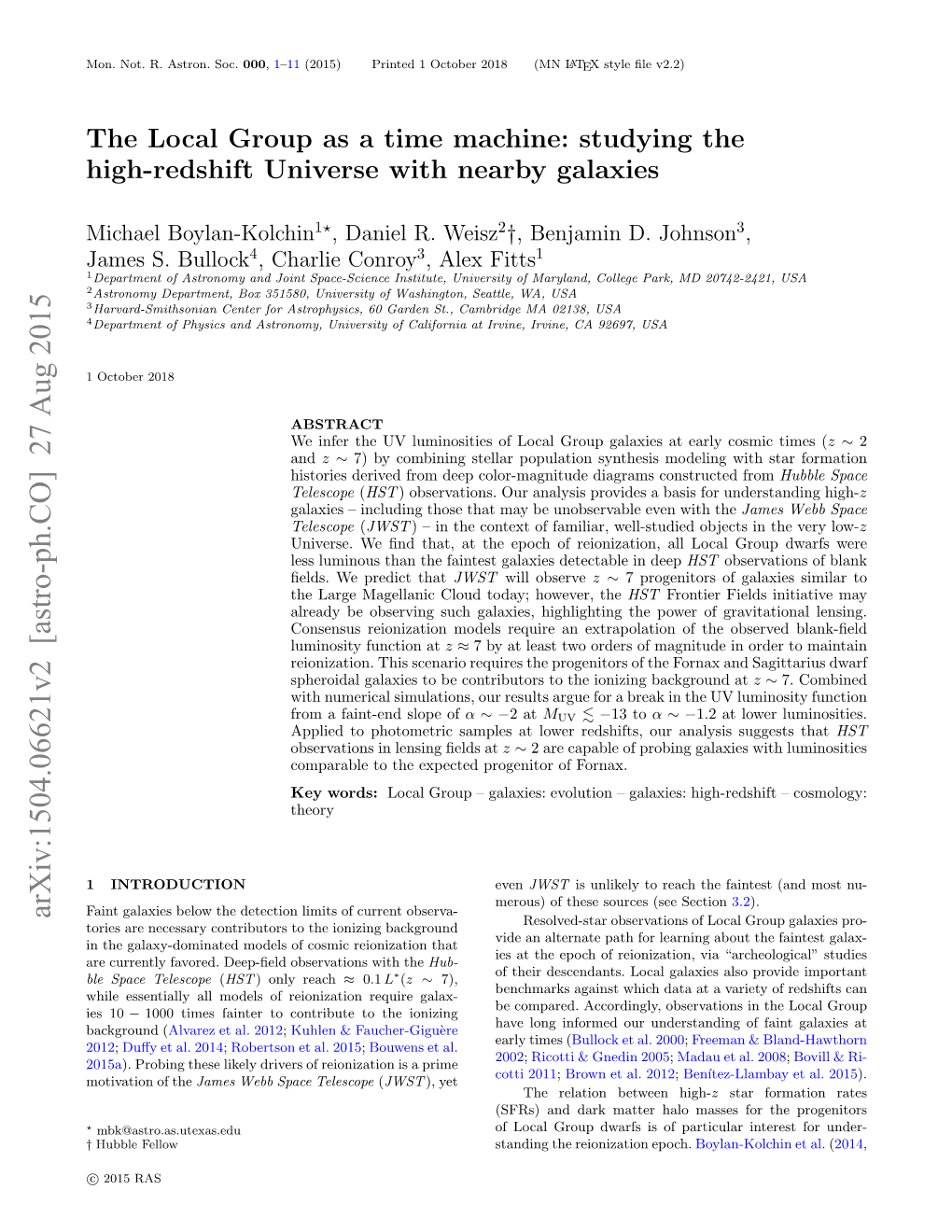 The Local Group As a Time Machine: Studying the High-Redshift Universe with Nearby Galaxies