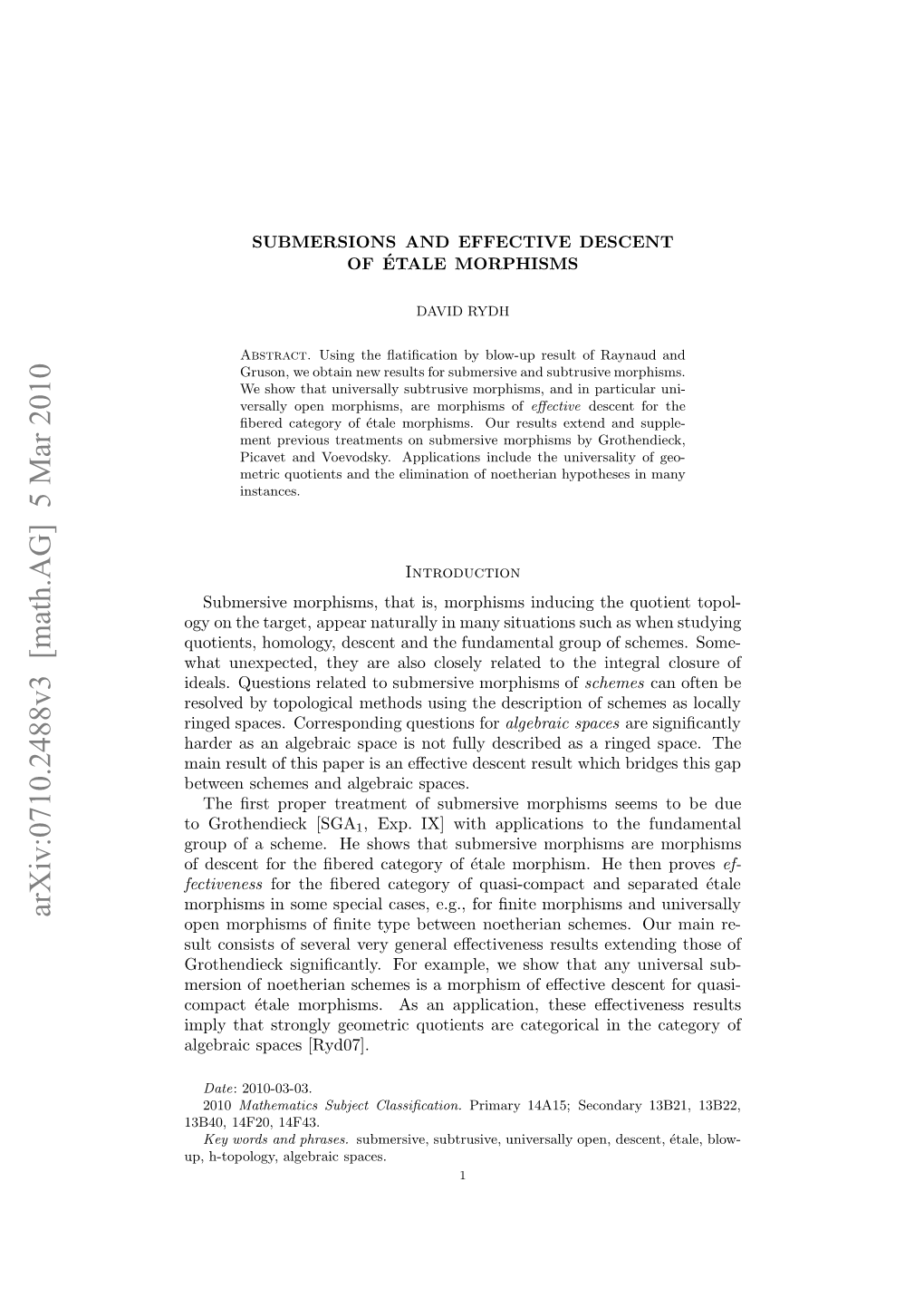 Submersions and Effective Descent of Etale Morphisms