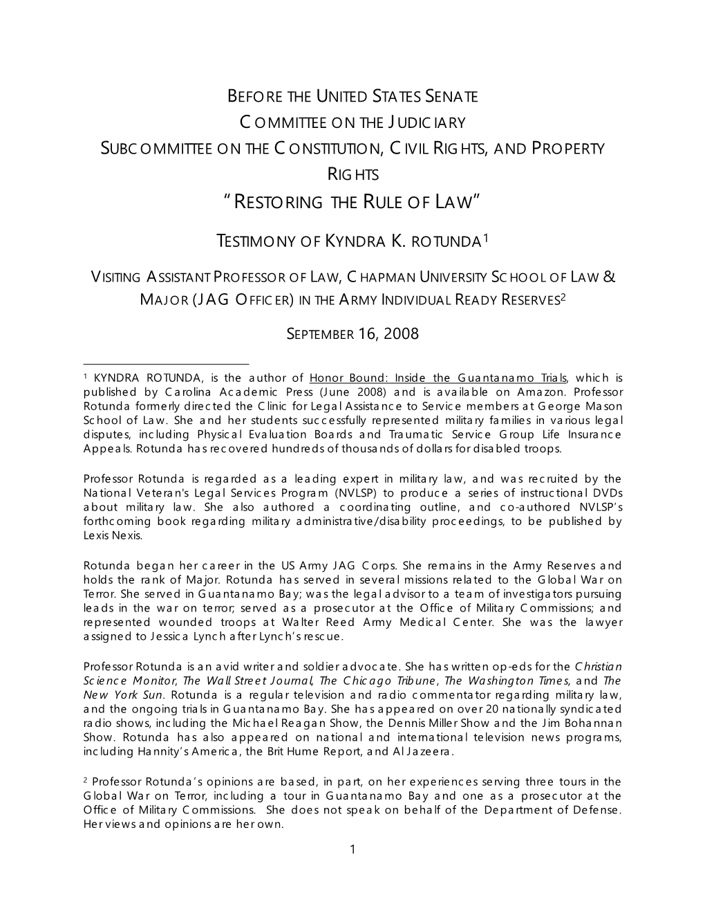 Statement of Kyndra Rotunda