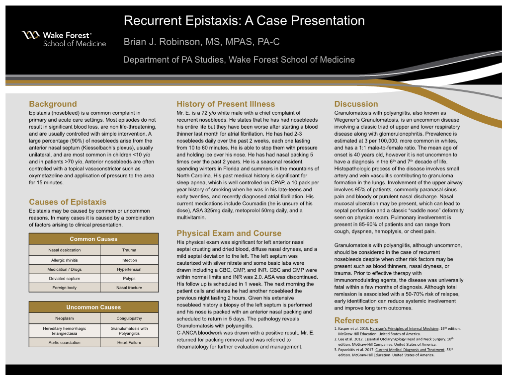 Brian J. Robinson, MS, MPAS, PA-C Department of PA Studies, Wake Forest School of Medicine