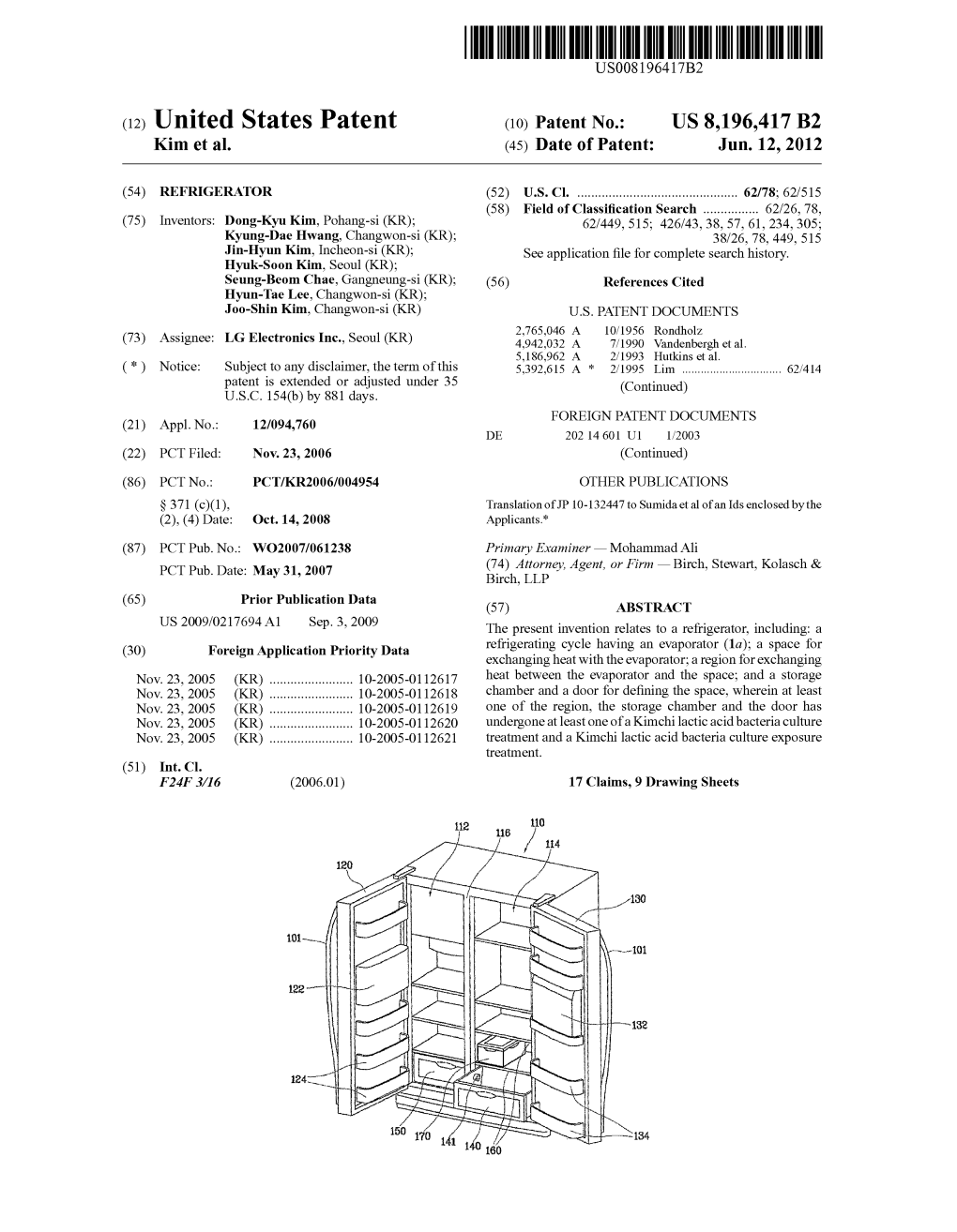 (12) United States Patent (10) Patent No.: US 8,196,417 B2 Kim Et Al
