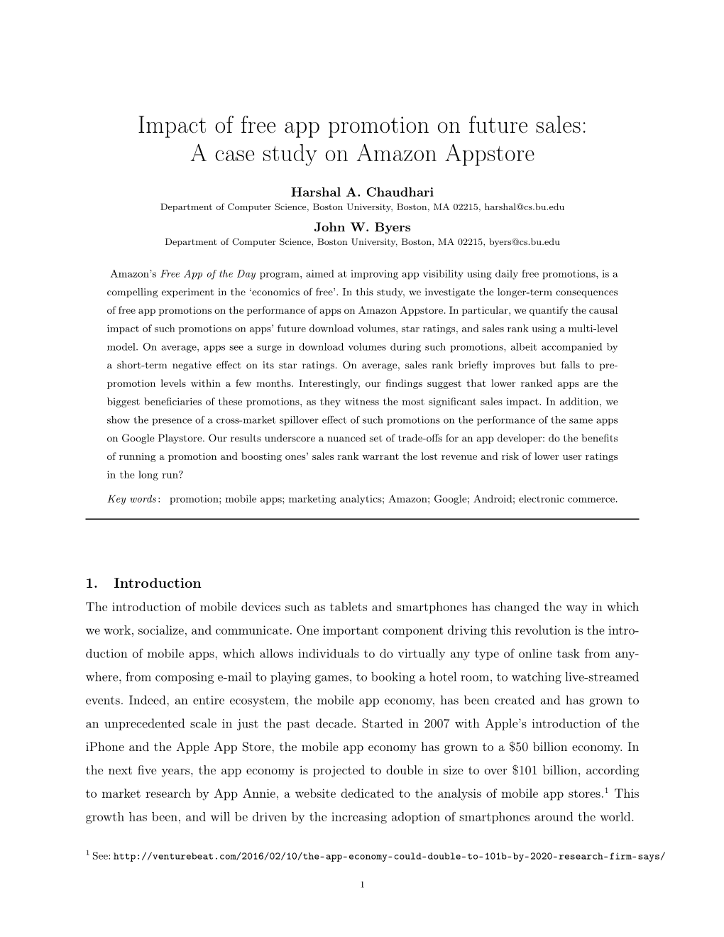 Impact of Free App Promotion on Future Sales: a Case Study on Amazon Appstore