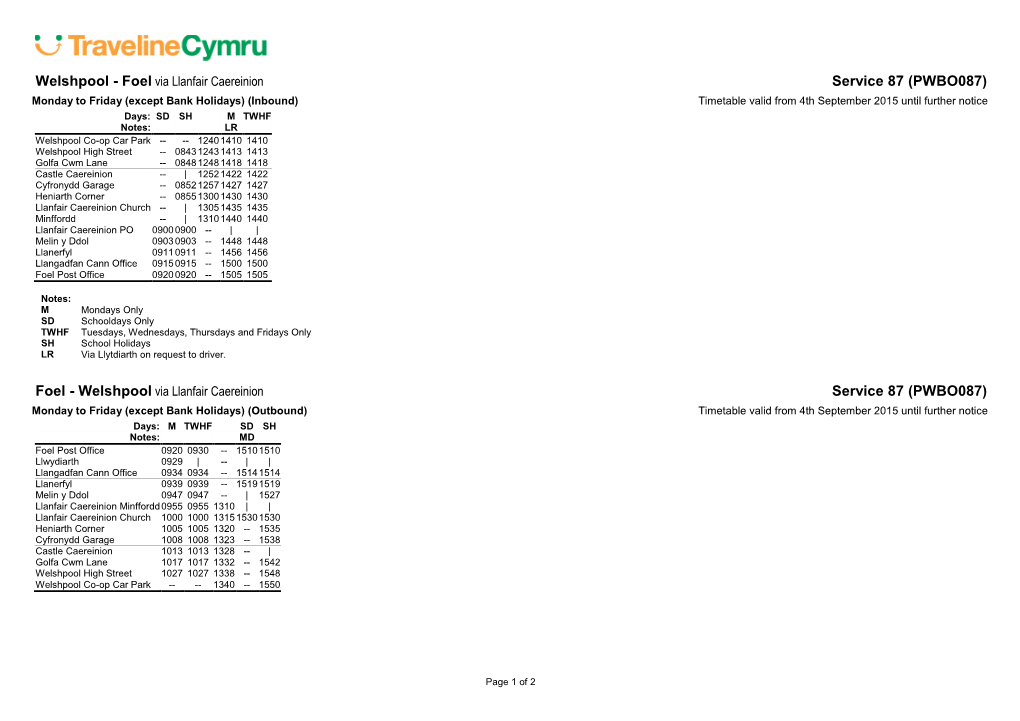 PTI Cymru A4 Landscape Timetable