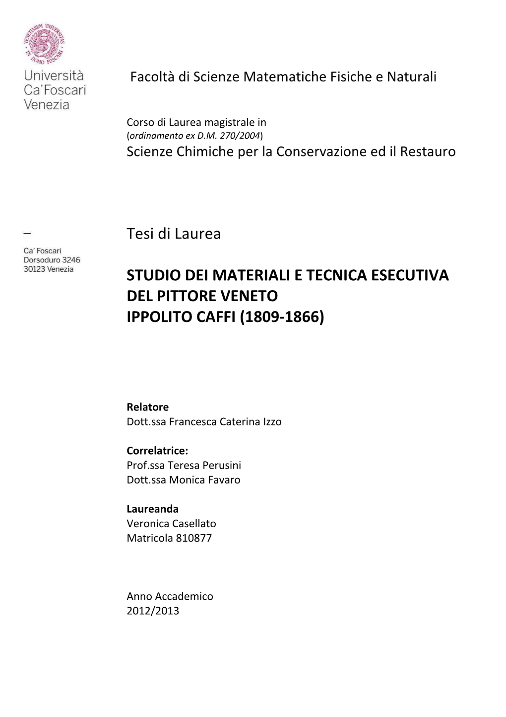 Tesi Magistrale Veronica Casellato Matr.810877