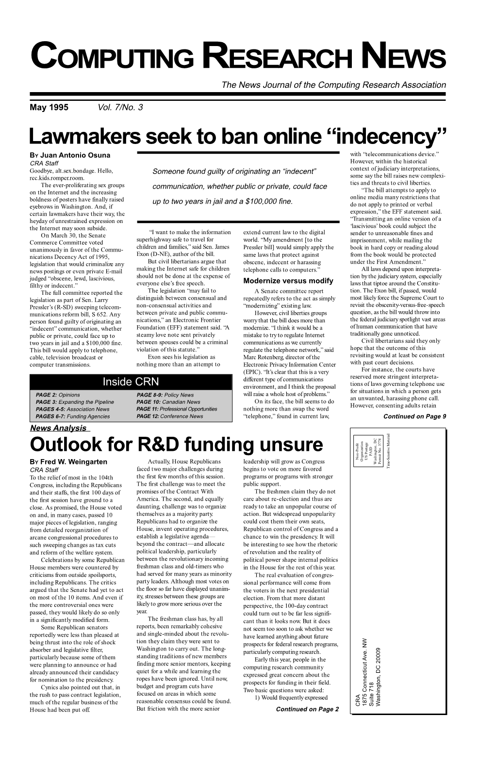 COMPUTING RESEARCH NEWS May 1995