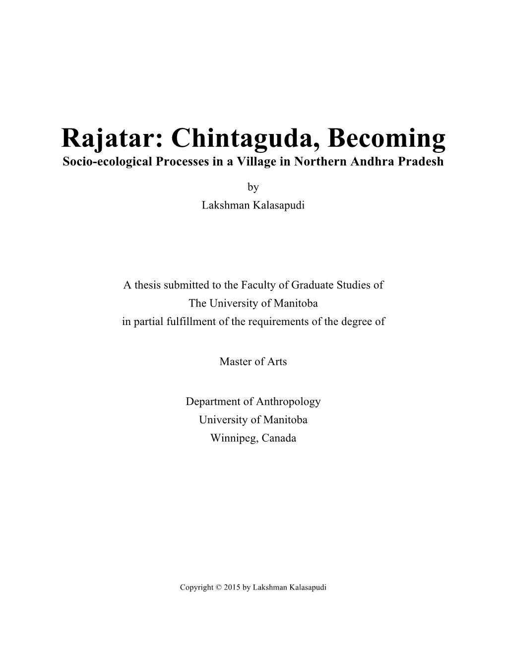 Rajatar: Chintaguda, Becoming Socio-Ecological Processes in a Village in Northern Andhra Pradesh