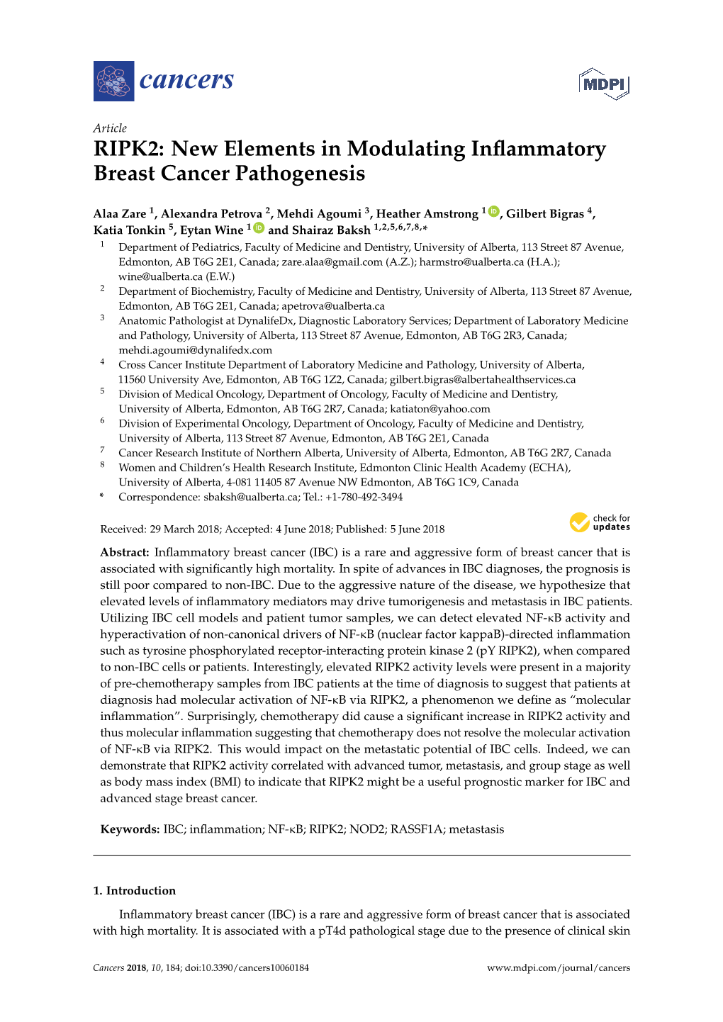 RIPK2: New Elements in Modulating Inflammatory Breast Cancer