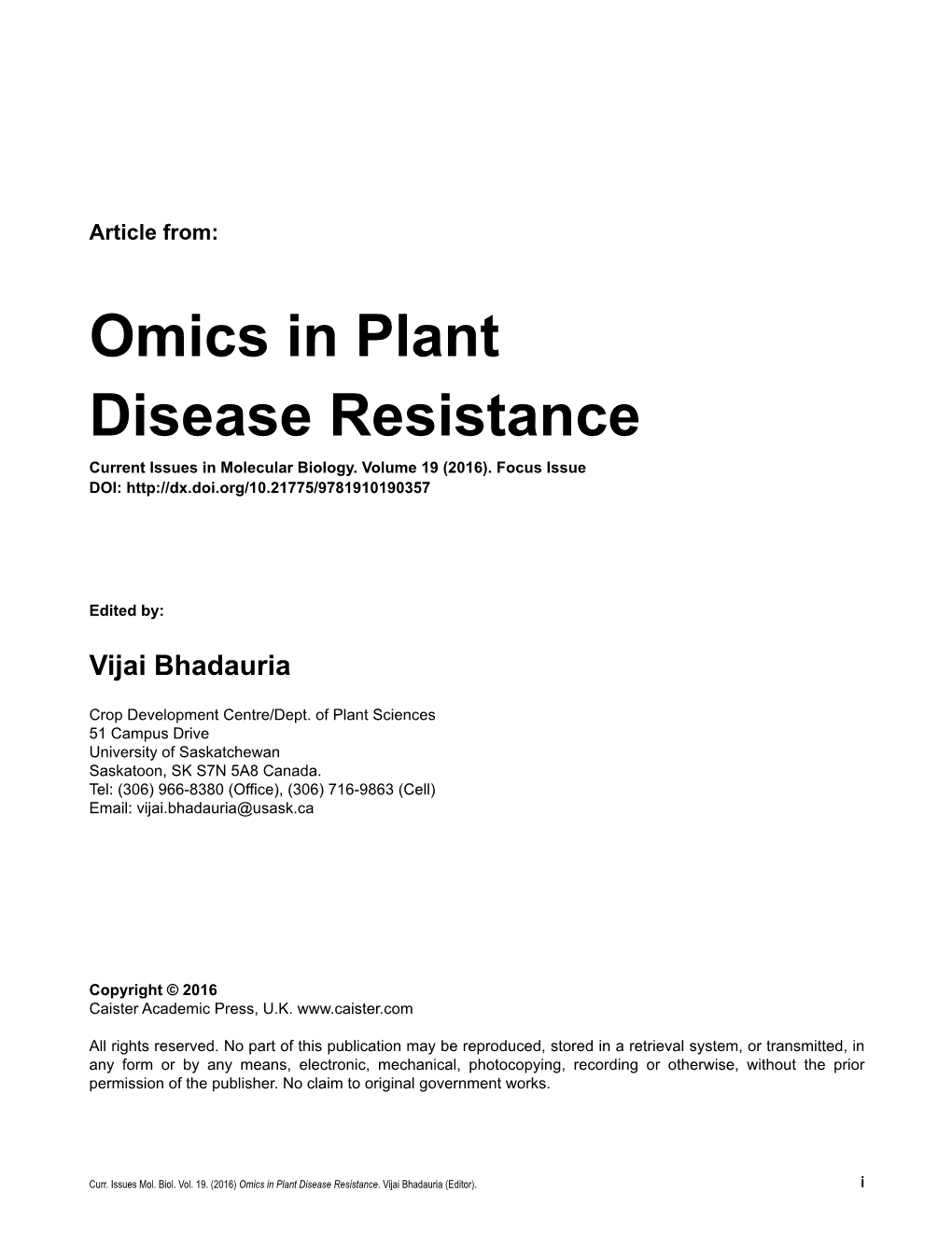 Omics in Plant Disease Resistance Current Issues in Molecular Biology