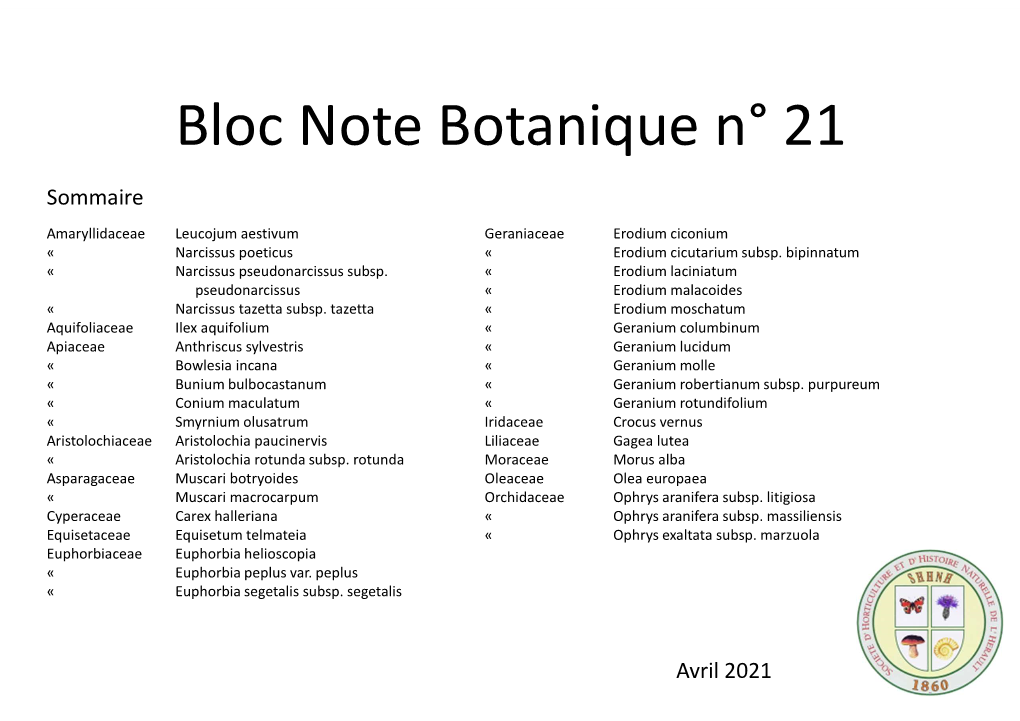 Le Bloc-Note De Botanique 21