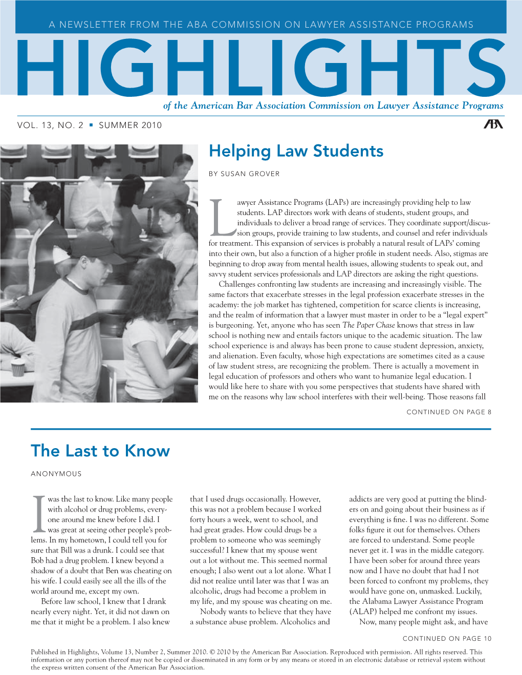 HIGHLIGHTS a Newsletter from the ABA