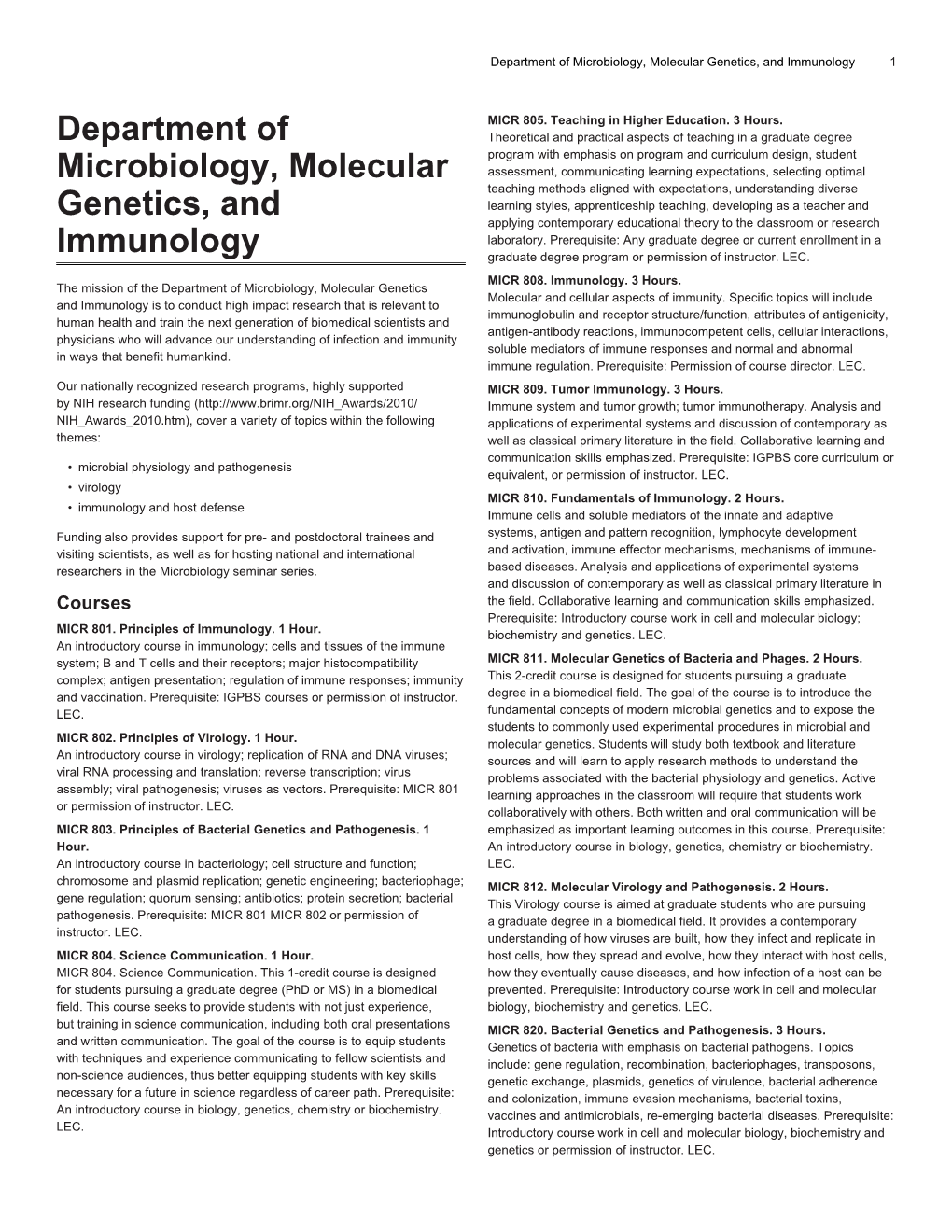 Department of Microbiology, Molecular Genetics, and Immunology 1