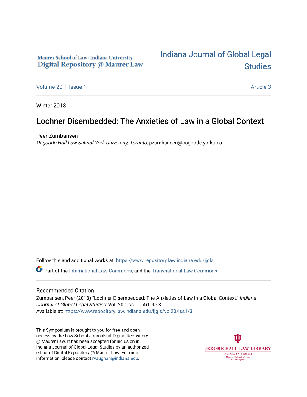 Lochner Disembedded: the Anxieties of Law in a Global Context