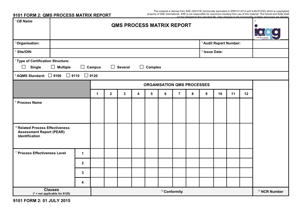 9101 Form 2: QMS Process Matrix Report s1