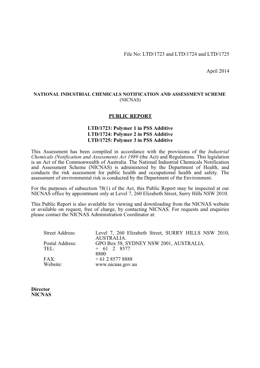 National Industrial Chemicals Notification and Assessment Scheme s68