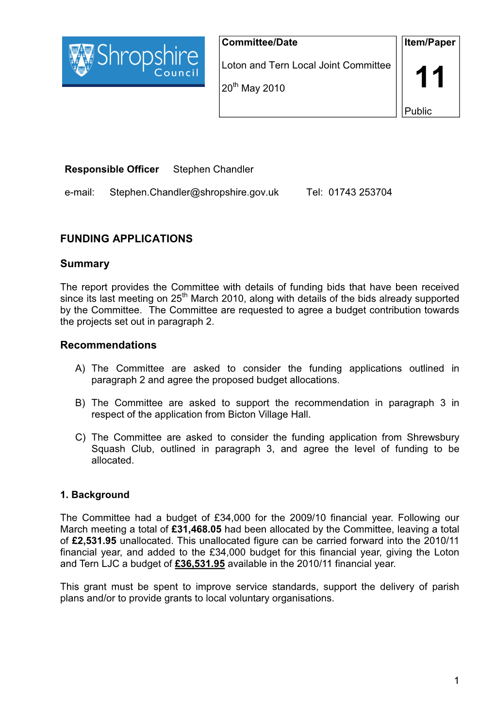 FUNDING APPLICATIONS Summary