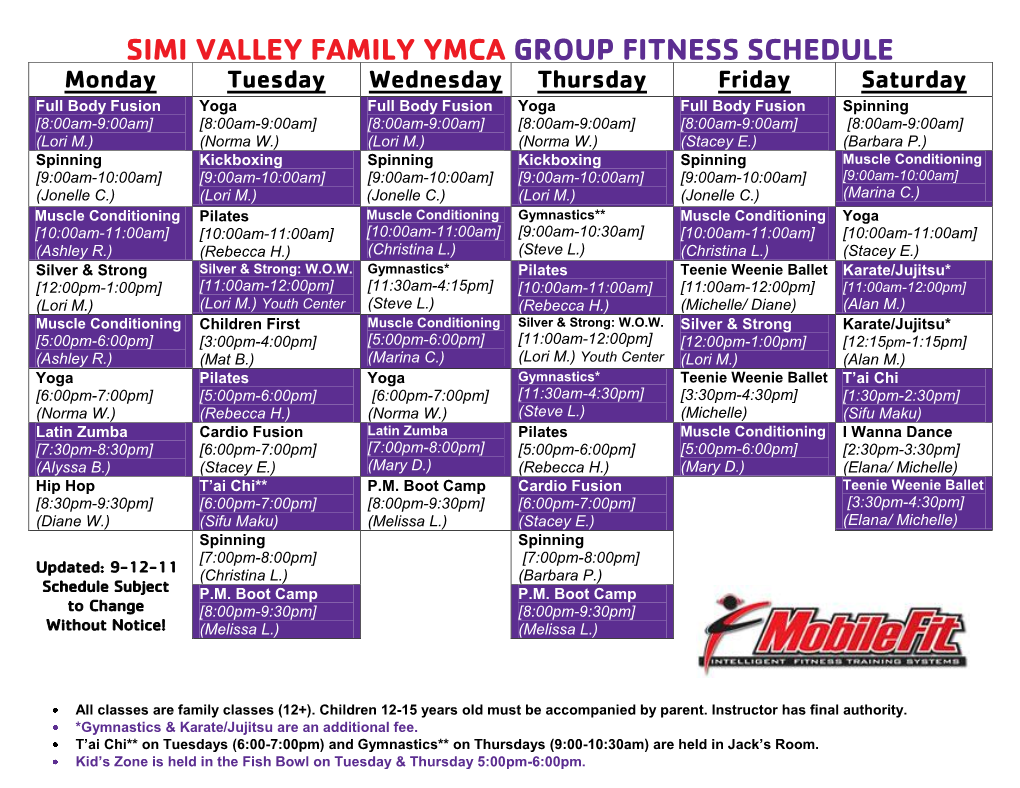 Simi Valley Family Ymca Group Fitness Schedule