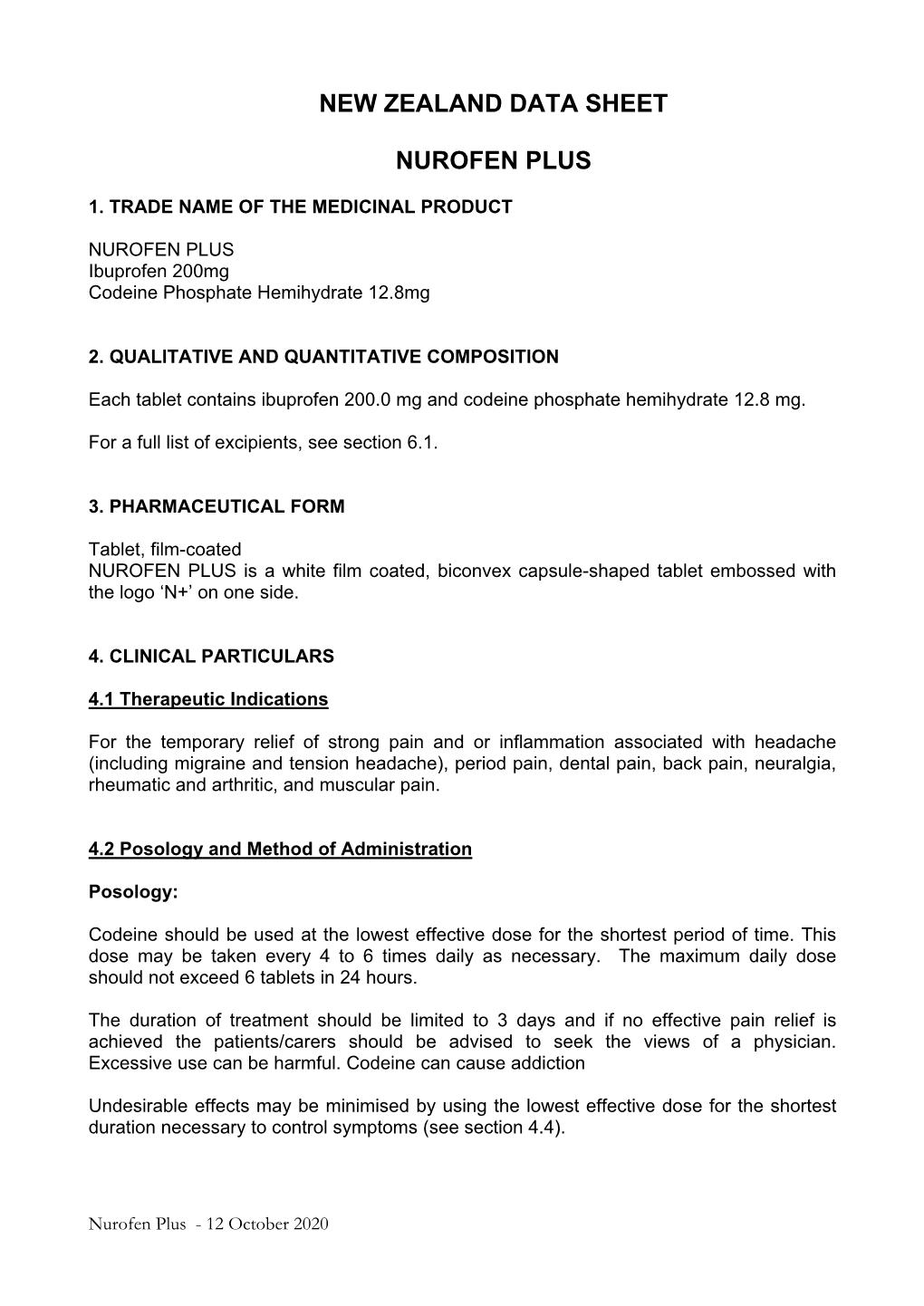 The Nurofen Plus Data Sheet