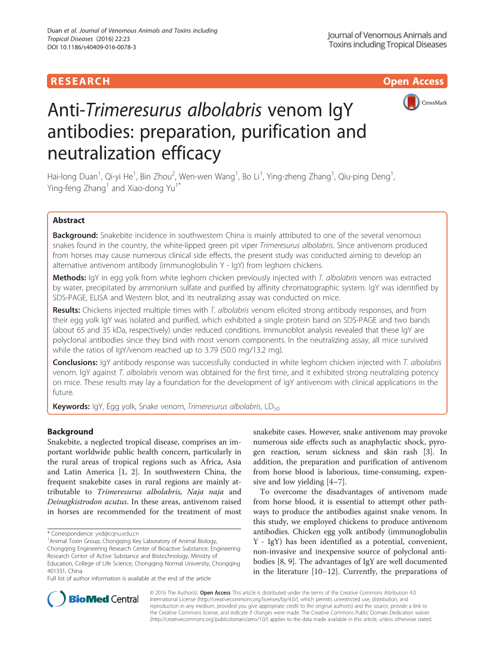 Anti-Trimeresurus Albolabris Venom Igy Antibodies