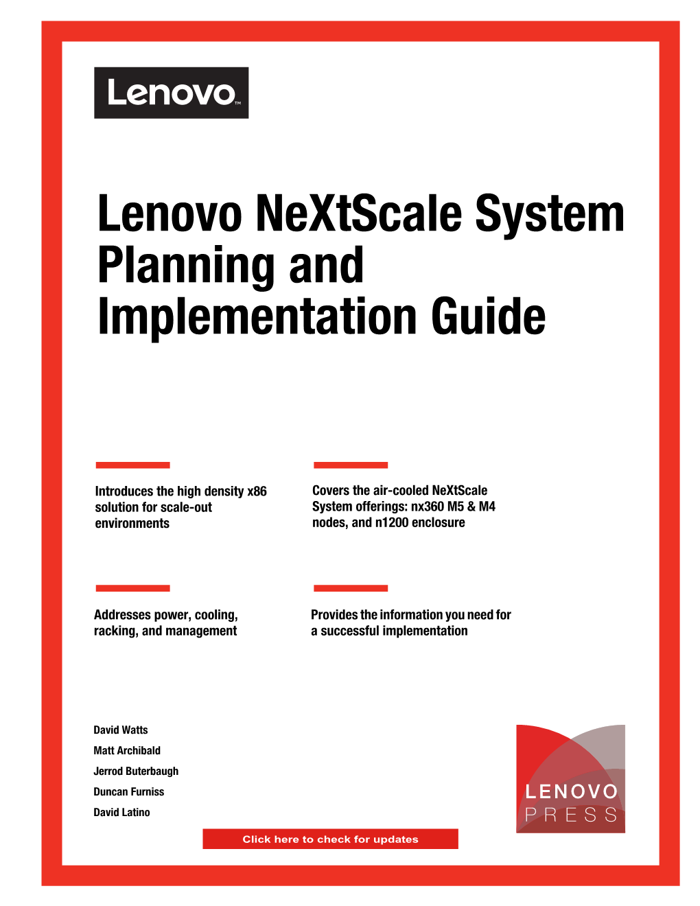 Lenovo Nextscale System Planning and Implementation Guide