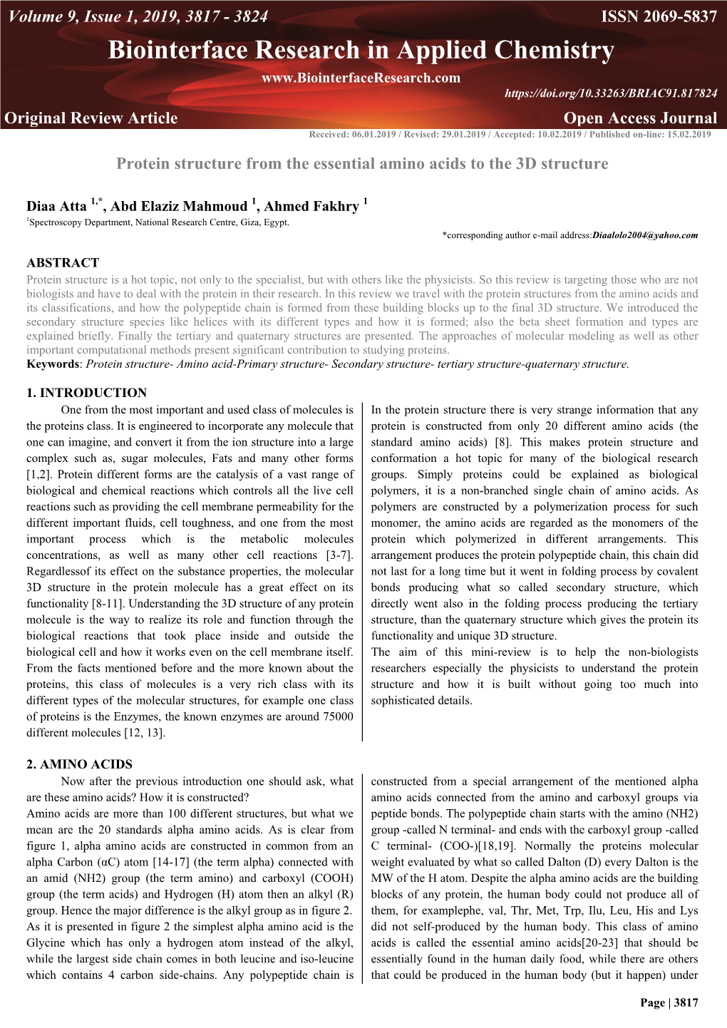 Biointerface Research in Applied Chemistry