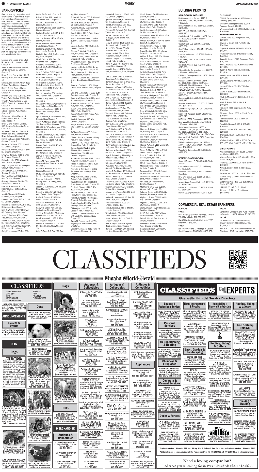 MONEY MAHA WORLD-HERALD BANKRUPTCIES BUILDING PERMITS Four Bankruptcy Categories Listed Cedar Bluffs, Neb., Chapter 7