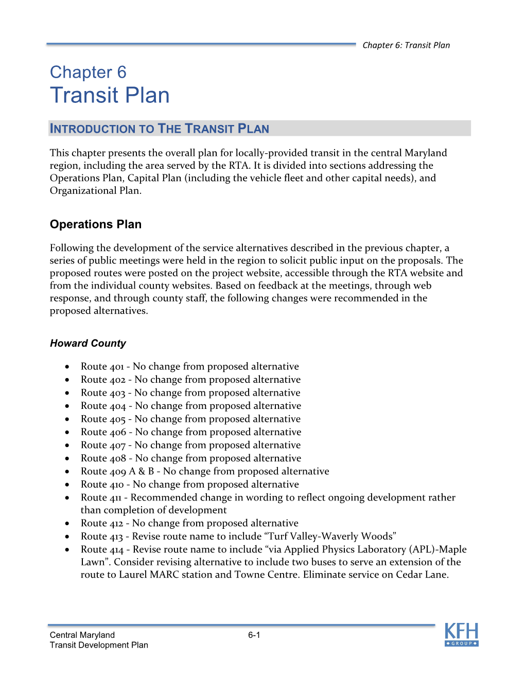 Endorsed Central Maryland Transit Development Plan Chapter 6